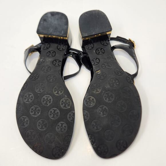 Tory Burch Black Patent Leather T Strap Thong Heel Sandal Women Size 10.5 M Shoe - Picture 10 of 10
